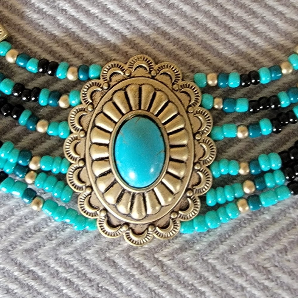 Tourqise and gold necklace - Picture 2 of 7